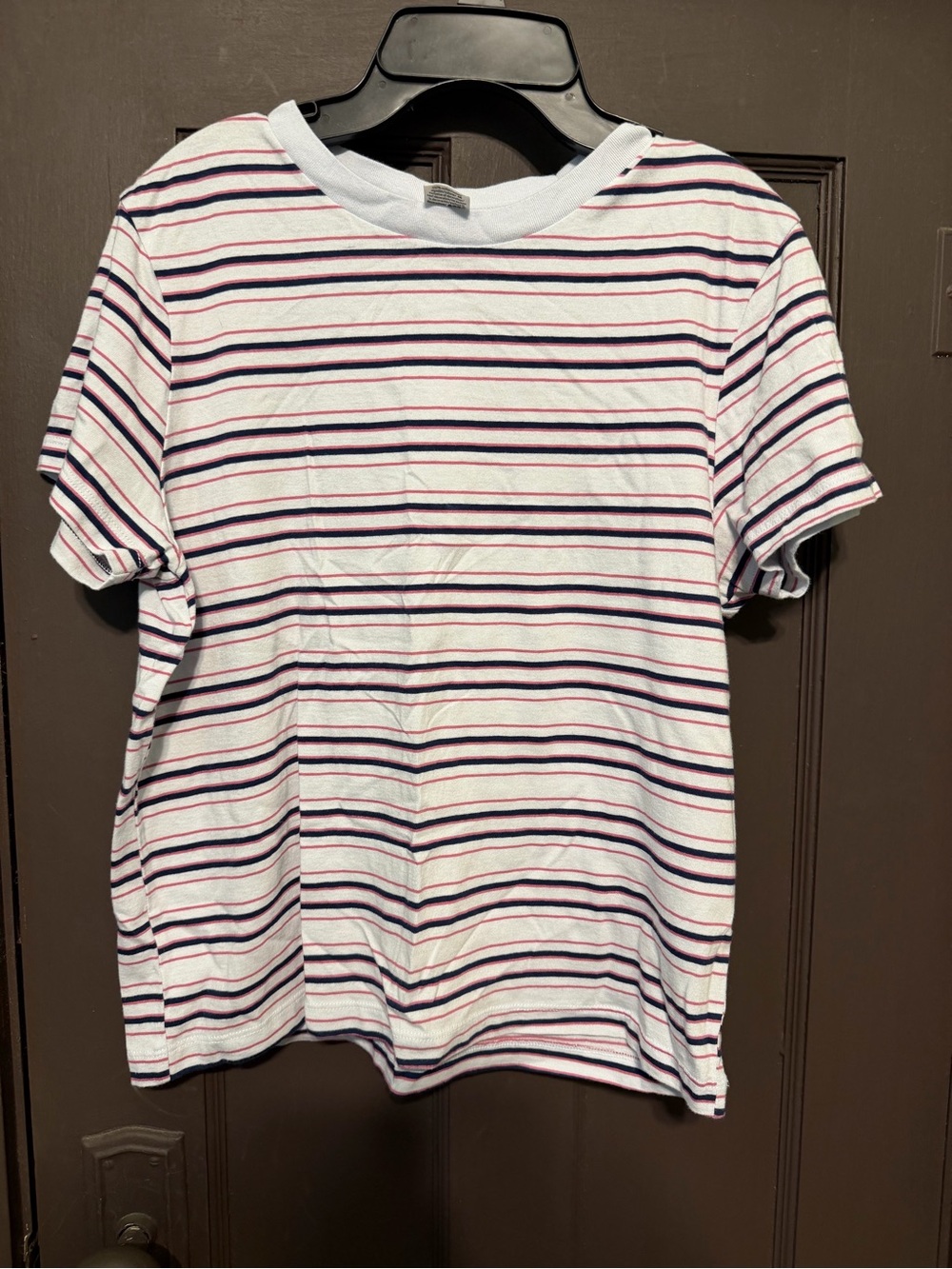 Victoria’s Secret Pink Crewneck Stripe Tee - White with Navy & Pink Stripes
